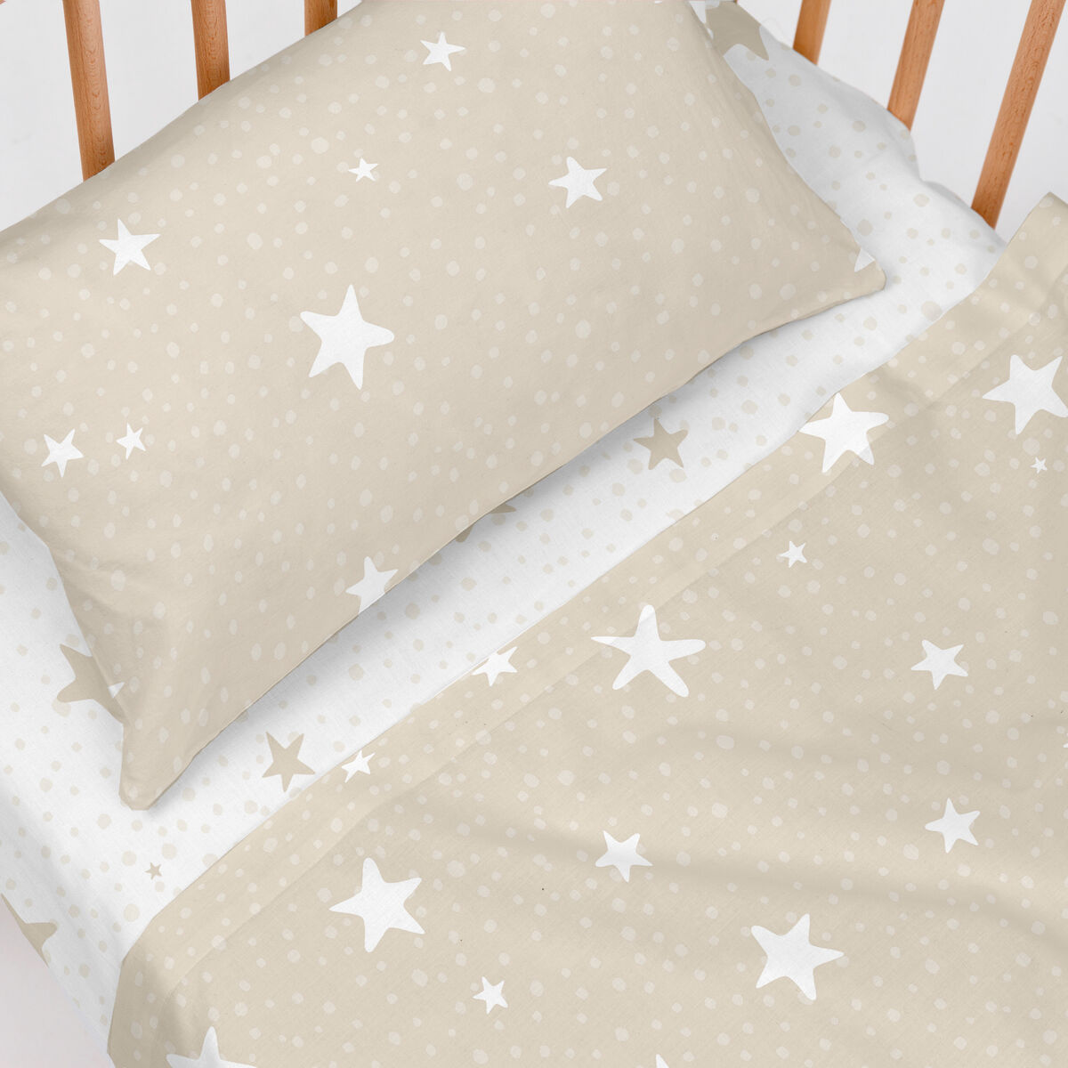 Set di Lenzuola per Culla HappyFriday Basic Kids Little star Beige